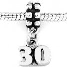 STERLING SILVER DANGLING NUMBER 30 EUROPEAN BEAD