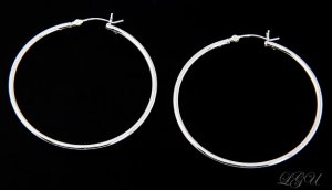 STERLING SILVER POLISHED PLAIN HOOP EARRINGS 45mm X 2mm
