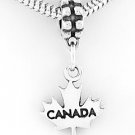 STERLING SILVER DANGLING CANADA MAPLE LEAF EUROPEAN BEAD