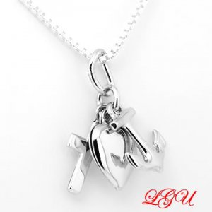 STERLING SILVER CHRISTIAN CROSS HEART ANCHOR FAITH HOPE LOVE WITH 16 INCH BOX CHAIN NECKLACE