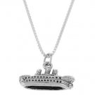 STERLING SILVER CRUISE SHIP / TRAVEL BOAT CHARM WITH 16" BOX CHAIN