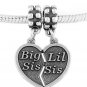 SILVER DANGLE BIG SIS LIL SIS HEART EUROPEAN  BEAD