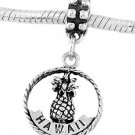 STERLING SILVER DANGLE HAWAII ALOHA PINEAPPLE EUROPEAN BEAD