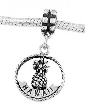 STERLING SILVER DANGLE HAWAII ALOHA PINEAPPLE EUROPEAN BEAD