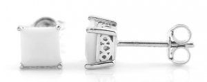 STERLING SILVER OCTOBER  BIRTHSTONE PRINCESS 5MM STUD EARRINGS