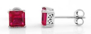 STERLING SILVER JULY BIRTHSTONE PRINCESS CUT 5MM STUD EARRINGS