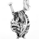 STERLING SILVER 3D YARN AND NEEDLES CHARM/PENDANT