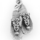 STERLING SILVER DECORATED FLAT FLIP FLOPS CHARM/PENDANT