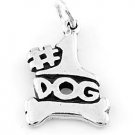 STERLING SILVER #1 DOG WITH BONE CHARM/PENDANT