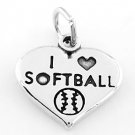 STERLING SILVER I LOVE SOFTBALL HEART CHARM/PENDANT