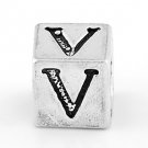 STERLING SILVER BLOCK LETTER INITIAL V CUBE CHARM
