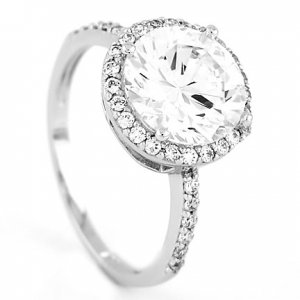 STERLING SILVER ROUND CUT CZ ENGAGEMENT RING SZ 9