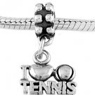 STERLING SILVER DANGLE I LOVE TENNIS EUROPEAN  BEAD