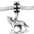 STERLING SILVER DANGLE HOWLING WOLF EUROPEAN  BEAD