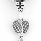 STERLING SILVER DANGLING TENNIS RACKET & BALL EUROPEAN BEAD