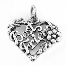 STERLING SILVER BEST FRIEND FLOWERED HEART CHARM/PENDANT