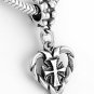 STERLING SILVER DANGLING HEART WITH CROSS EUROPEAN BEAD