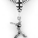 STERLING SILVER DANGLE BASEBALL PLAYER BATTING EUROPEAN BEAD