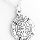 STERLING SILVER FIRE DEPT MALTESE CROSS W/ BOX CHAIN