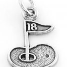 STERLING SILVER GOLF GREEN WITH 18TH HOLE FLAG CHARM/PENDANT