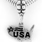 STERLING SILVER DANGLING BEAD USA MAP EUROPEAN BEAD