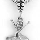 STERLING SILVER DANGLING BEAD GOLF CLUBS WITH BALL EUROPEAN BEAD