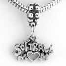 STERLING SILVER DANGLING BEAD SOFTBALL MOM EUROPEAN BEAD