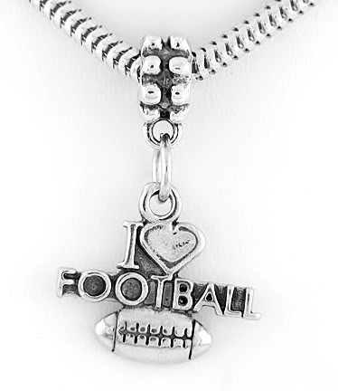 STERLING SILVER DANGLE I LOVE FOOTBALL EUROPEAN BEAD