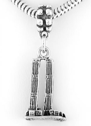 STERLING SILVER DANGLING TWIN TOWERS EUROPEAN BEAD