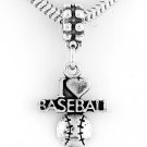 STERLING SILVER DANGLING I LOVE BASEBALL EUROPEAN BEAD