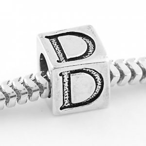 STERLING SILVER CUBE ALPHABET INITIAL D CUBE BEAD