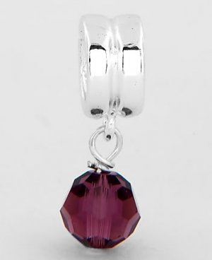 STERLING SILVER DANGLING FEBRUARY BIRTHSTONE EUROPEAN BEAD
