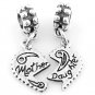 STERLING SILVER MOTHER DAUGHTER SPLIT HEART EUROPEAN BEAD