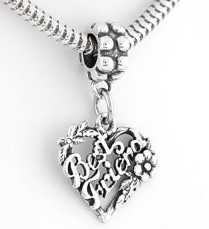 STERLING SILVER DANGLING BEST FRIEND FLOWER EUROPEAN BEAD