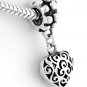 SILVER DANGLING 3D FILIGREE PUFFED HEART EUROPEAN BEAD