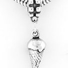 STERLING SILVER DANGLING 3D ICE CREAM CONE EUROPEAN BEAD