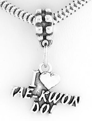 STERLING SILVER DANGLING I LOVE TAE KWON DO EUROPEAN BEAD
