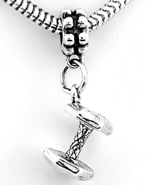 STERLING SILVER DANGLING DUMBBELL WEIGHT EUROPEAN BEAD