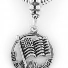 STERLING SILVER DANGLING GOD BLESS AMERICA FLAG EUROPEAN BEAD