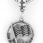 STERLING SILVER DANGLING GOD BLESS AMERICA FLAG EUROPEAN BEAD