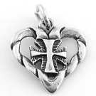 STERLING SILVER HEART WITH CROSS INSIDE CHARM/PENDANT