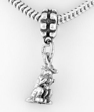 STERLING SILVER DANGLING 3D NOAH'S ARK KANGAROOS EUROPEAN BEAD