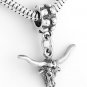 STERLING SILVER DANGLING LONGHORN BULL EUROPEAN BEAD