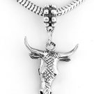 STERLING SILVER DANGLING TEXAS BULL HEAD EUROPEAN BEAD