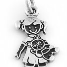 STERLING SILVER "GIRL WITH TEDDY BEAR" SOLID CHARM