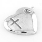 STERLING SILVER HEART WITH CUT OUT CROSS CHARM/PENDANT