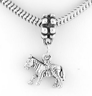 STERLING SILVER 3D ZEBRA DANGLING EUROPEAN BEAD