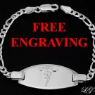STERLING SILVER MEDICAL ID BRACELET 7.5" FREE ENGRAVING
