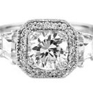 Sterling Silver Round CZ Trapezoid Cut Stone Engagement Ring