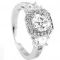 Sterling Silver Round CZ Trapezoid Cut Stone Engagement Ring